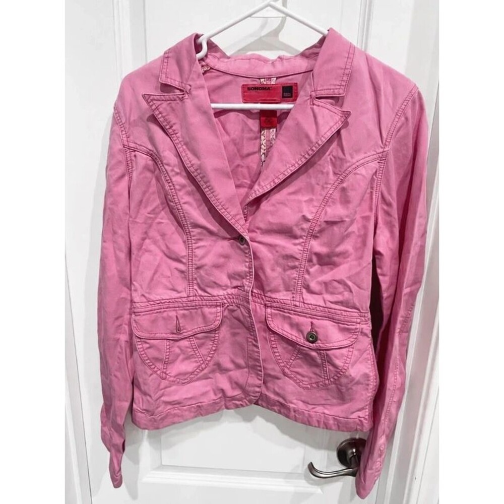 Mossimo Women’s Large Pink Cotton Utility Jacket Button Front Casual Blazer